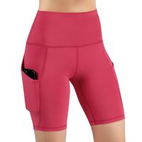 ODODOS High Waist Out Pocket Yoga Short Tummy Control Workout Running Athletic Non See-Through Yoga Shorts,Coral,X-Small