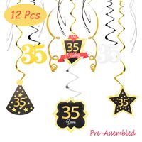 35 Birthday Decoration Happy 35th Birthday Party Silver Black Gold Foil Hanging Swirl Streamers I'm Thirty-five Years Old Today Birthday Hat Gold Star Ornament Party Present Supplies