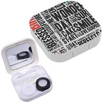 Portable Contact Lens Case Box Travel Kit Mirror + Bottle + Tweezers Container Holder [ Happy Birthday Typography ]