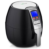 NutriChef Hot Air Fryer Oven - w/Digital Display, Electric Big 3.7 Qt Capacity Stainless Steel Kitchen Oilless Convection Power Multi Cooker w/Basket Pan - Use for Baking, Grill - PKAIRFR54 (Black)