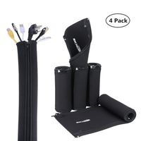 RICHEN Cable Cover Management,19.6 X 5.3 inch Cable Sleeves Neoprene Adjustable Cable Organizer Pc Cover Holder Wrap for Desk TV Computer Television Home Office,Pack of 4,Black