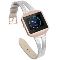 YiJYi Leather Bands Compatible with Fitbit Blaze,Slim Band with Metal Frame Replacement Sport Strap Wristband for Women Men (Y-Bling Silver)