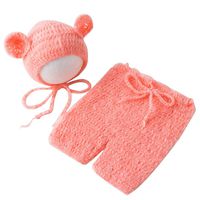 Baby Photography Props Bear Hat Pants Boy Girl Photo Shoot Outfits Newborn Crochet Costume Infant Knitted Clothes Mohair Set (Orange)