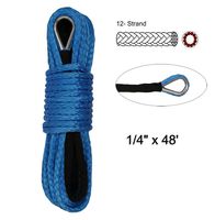 Synthetic Winch Rope - 1/4" x 48' Winch Cable Blue Winch Rope 7000+ LBs with Sheath for atvs Winches ATV UTV SUV Truck Boat Ramsey Synthetic Winch Rope