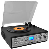 Pyle Updated Version Retro Turntable - With Speakers, Wireless Record Player, Record Player Convert Vinyl to Mp3, Cassette Player Aux w/ FM/AM Radio, USB/SD, 45 RPM Adaptor, Speed 33, 45, 78 RPM - (PTTCS9U)