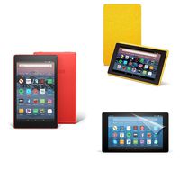 Fire HD 8 Tablet (8" HD Display, 16 GB) - Red + Amazon Fire HD 8 Tablet Case, Canary Yellow + NuPro Clear Screen Protector (2-Pack)