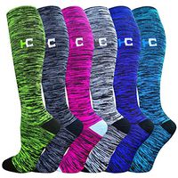 Compression Socks For Women&Men 1/3/6 Pairs - Best Medical for Running Athletic Flight Travel Circulation Recovery, 20-30mmHg (A1-Multicoloured35- 6 Pairs, Large / X-Large)