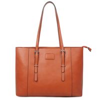 Large Laptop Bag for Women Waterproof Tote Bag Leather Computer Briefcase Office Work Bag Lightweight Shoulder Handbag (Brown)