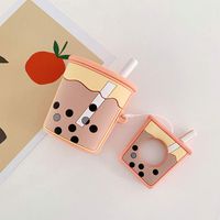 UR Sunshine AirPods Case, Super Cute Creative Drink Mlik Tea Cup Shape Soft Silicone Case Cover Protective Skin for AirPods+Ring Lanyard-Orange