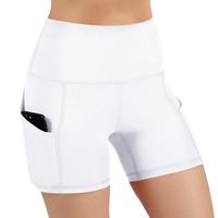 ODODOS High Waist Out Pocket Yoga Short Tummy Control Workout Running Athletic Non See-Through Yoga Shorts,White,X-Small