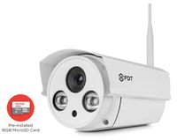 FDT 720P HD WiFi Bullet IP Camera (1.0 Megapixel) Outdoor Wireless Security Camera FD7902 (White), Plug & Play & Nightvision w/ 16GB SD Card