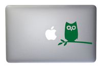Little Owl on Tree Branch Vinyl Decal for MacBook, Laptop or Other Device 5 Inch (Green)