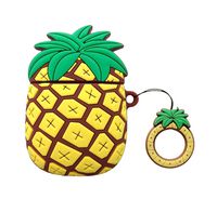 UnnFiko Super Cute AirPods Case, 3D Cartoon Soft Silicone Protective Mini Bag Cute Creative Airpods 1 & 2 Charging Stand Cover with Finger Loop (Pineapple, Airpods 1 & 2)