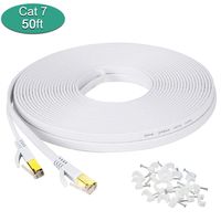 Cat7 Ethernet Cable, 50 Ft Network Cable, Slim High Speed Wire Internet Cable with Clips, Faster Than Cat6 Cat5,Computer LAN Cord with Shielded RJ45 Plugs for MAC Pro, TV, PS4,Laptop-White 15M