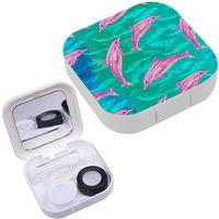 Portable Contact Lens Case Box Travel Kit Mirror + Bottle + Tweezers Container Holder [ Atlantic Spotted Dolphin Pink Color ]