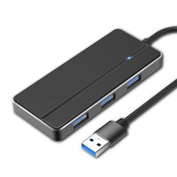USB Hub, JUANWE 4-Port USB 3.0 Ultra Slim Compact Data Hub, with Extra DC Power Cable for Laptop, Mouse, Keyboard, USB Flash Drive, Hard Disk and Small USB Fan - Black