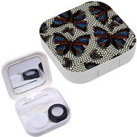 Portable Contact Lens Case Box Travel Kit Mirror + Bottle + Tweezers Container Holder [ Mosaic Butterflies ]