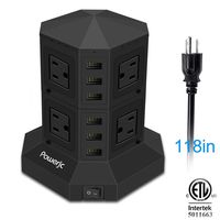 Tower Power Strip Surge Protector 8 AC Outlets with 6 USB Ports Chargers Black-Powerjc