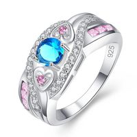 Veunora 925 Sterling Silver Created 5x5mm Blue and Pink Topaz Filled Twisted Ring Band for Women Size 11