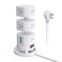 BESTEK 3-Tier Stackable 12 Outlets Power Strip Tower Electric Charging Station with 3 USB Ports for PC Laptop Mobiles,6 Feet Extension Cord,White