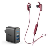 Skullcandy Method ANC Wireless Bluetooth in-Ear Noise Cancelling Headphones Bundle with Anker PowerPort Elite 2 Ports USB Wall Charger - Moab/Red/Black