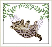 Cross Stitch Kits, A Cat on a Basket Animals Awesocrafts Easy Patterns Cross Stitching Embroidery Kit Supplies Christmas Gifts, Stamped or Counted (Cat, Stamped)