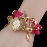 Aoile Women Fashionable Bowknot Design Bracelet Watch Delicate Wearing Accessories Rose red