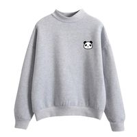 Tsmile Women Panda Print Sweatshirts Round Neck Solid Long Sleeve Cute Velvet Casaul Autumn Outwear Coat Tops Gray