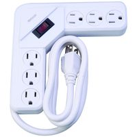 Woods 41378 L-Shaped Power Strip with 6 Outlets, Overload Safety Feature, 4 Foot Cord, White