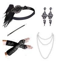 1920s Accessories Headband Necklace Gloves Cigarette Holder Flapper Costume Accessories Set for Women(ab3)