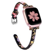 Wearlizer Leather Bands Compatible with Fitbit Versa/Versa 2 /Versa Lite/Versa SE for Women Men Large Small, Slim Genuine Leather Wristband Replacement Strap for Fitbit Versa(Flower)