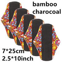 YLMRXL 5 Pack Reusable Cloth Menstrual Pads Reusable Bamboo Charcoal Sanitary Napkins, Sanitary Pads,Women Breathable Sanitary Napkins with Wet Bag,F