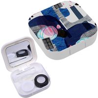 Portable Contact Lens Case Box Travel Kit Mirror + Bottle + Tweezers Container Holder [ Geometric Grunge ]