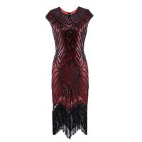 QueenBB 1920s Flapper Dress Roaring 20s Great Gatsby Costume Dress Fringed Sequin Dress Embellished Art Deco Dress