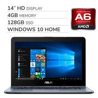ASUS 2019 Premium 14'' HD Laptop Notebook Computer, 2-Core AMD A6-9225 2.6GHz, 4GB RAM, 128GB SSD, AMD Radeon R4, No DVD, Wi-Fi, Bluetooth, Webcam, HDMI, Windows 10 Home