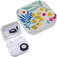 Portable Contact Lens Case Box Travel Kit Mirror + Bottle + Tweezers Container Holder [ Floral On Paper ]