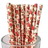 Free DHL 500 pcs English Roses Light Pink Floral Paper Straws Bulk, Cute Vintage Colored Flower Paper Drinking Straws for Holiday Party, Wedding, Baby Shower, Garden Mason Jar Straws