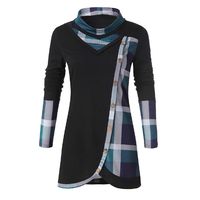 JKLING Womens Houndstooth Turtleneck Sweatshirt Plus Size Cowl Neck Long Sleeve Plaid Patchwork Tunic Pullover Tops