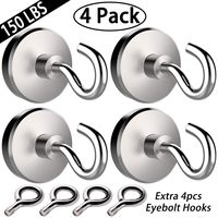 EVISWIY 150LBS Magnetic Hooks with 4 Eyebolt Hooks Neodymium Rare Earth Fishing Magnets Heavy Duty Super Strong Powerful Industrial Eyes Ceiling Hooks for Refrigerator Locker Cruise Cabins 4 Pack
