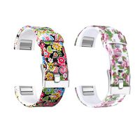 Dunfire Replacement Bands for Fitbit Charge 2 Wristband/Bracelet/Smart-Watch, Size Large and Small Straps for Men and Women (2PCS - Roses & Flowers, Small)