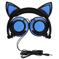 Cat Headphones, OUTOS Rechargeable Cute Cat Ear Headphones with LED Flashing Glowing Lights Fold-able Over Ear Cos-play Fancy Headsets for iPhone, PC, Laptop, MP3, MP4 and Android Phone (Blue)