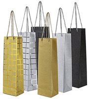 Wine Gift Bags - 6 Pack Wine Bags with Handles, Wine Bottle Gift Bag for Anniversary, Birthday, Business Function, All Occasion, 6 Foiled and Glitter Designs with Handles, 3.8 x 3.3 x 14 Inches