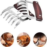 Emoly 2 Pack Meat Handler Shredder Claws - Wood Stainless Steel BBQ Pulled Pork Paws 3 in 1 Meat Carving Fork with BPA Free for Shredding Handing Carving Food (Red Wood)