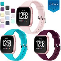 Wepro Bands Compatible with Fitbit Versa SmartWatch, Versa 2 and Versa Lite SE Watch, Soft Silicone Slim Band Replacement Wristband Straps for Women Men, 3-Pack, Large, Fuschia Teal Pink Sand