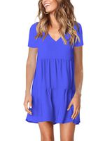 Amoretu Women Casual V Neck Short Sleeve Swing Tunic Dress for Summer Blue XXL