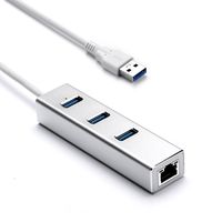 RJ45 Ethernet Adapter with USB 3.0Hub A 3-Port Portable USB LAN Wired Network Converter Aluminum Support10/100/1000 Mbps, for PC Laptop Notebooks USB Flash Drives and More(Silver USB-A)
