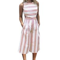 Women Sleeveless Stripe Jumpsuit,Hemlock Summer Wide Leg Pants Jumpers Tops Playsuit Trousers Hemlock (M, Pink)