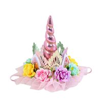 Unicorn Headband Birthday Flower Lace Crown Hairband for Photography Prop (Pink)