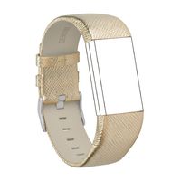RedTaro Band Compatible with Fitbit Charge 2 Replacement Bands, Classic Genuine Leather Wristband Metal Connectors, Fitness Strap Women Men Small Large (#107 Gold, 5.9"-7.8")