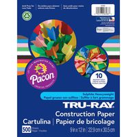 Tru-Ray Heavyweight Construction Paper Bulk Assortment, 10 Assorted Colors, 9" x 12", 500 Sheets